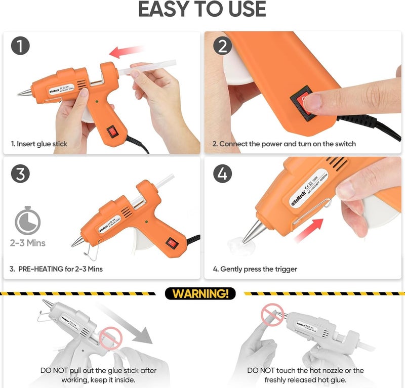 ROMECH 20W Mini Hot Glue Gun with 30 Glue Sticks Set, Fast Preheating Hot Glue Gun Kit Heavy Duty Gluegun for Craft, DIY, Repairs (Orange) - Image 5